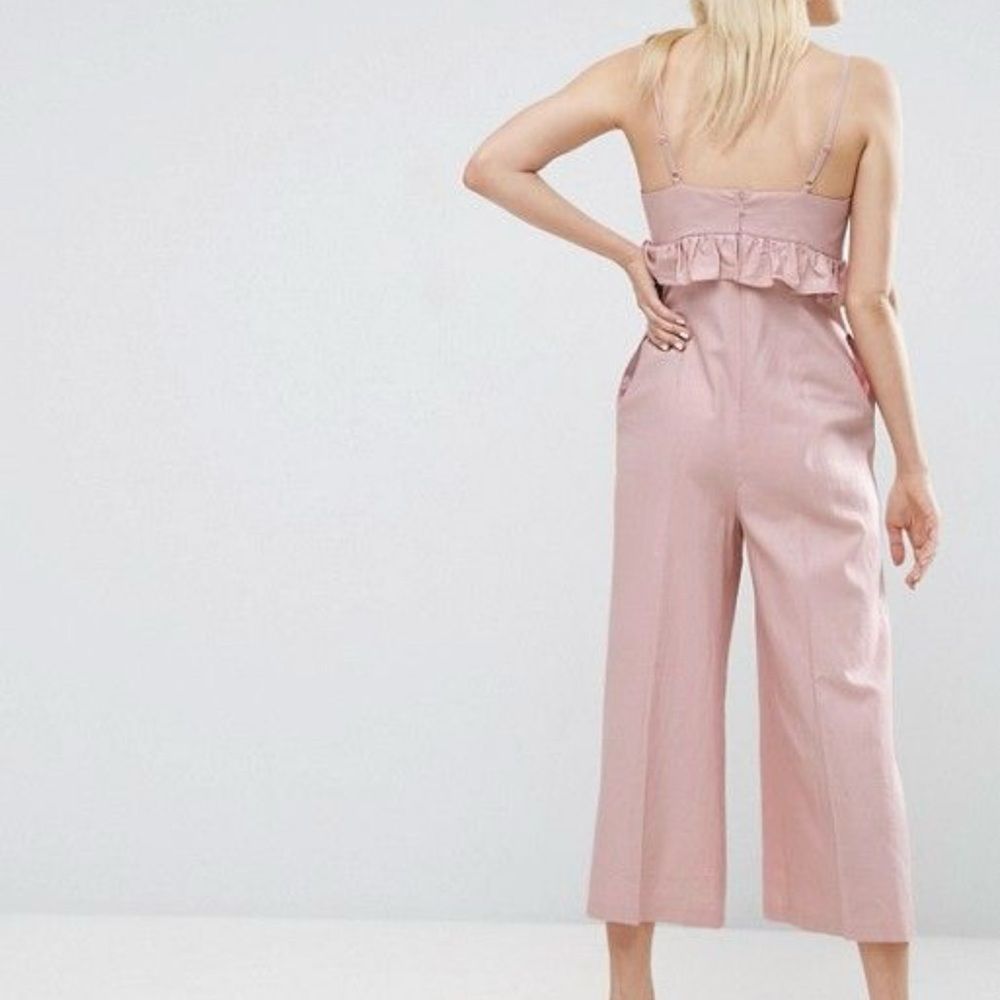 ASOS Pink Ruffled Jumpsuit with Cropped Wide-Leg - Picture 3 of 6